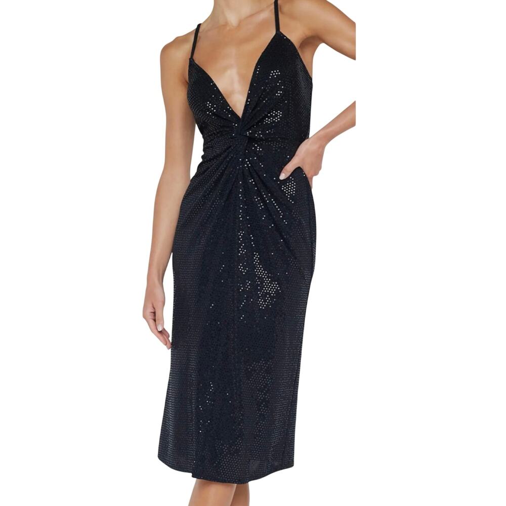 L'AGENCE Chatou Embellished Twist Front Black Deep V-neckline Midi | NWT